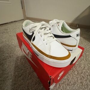 Women’s Nike Court Legacy White and Black Sneakers with Desert Ochre Accents